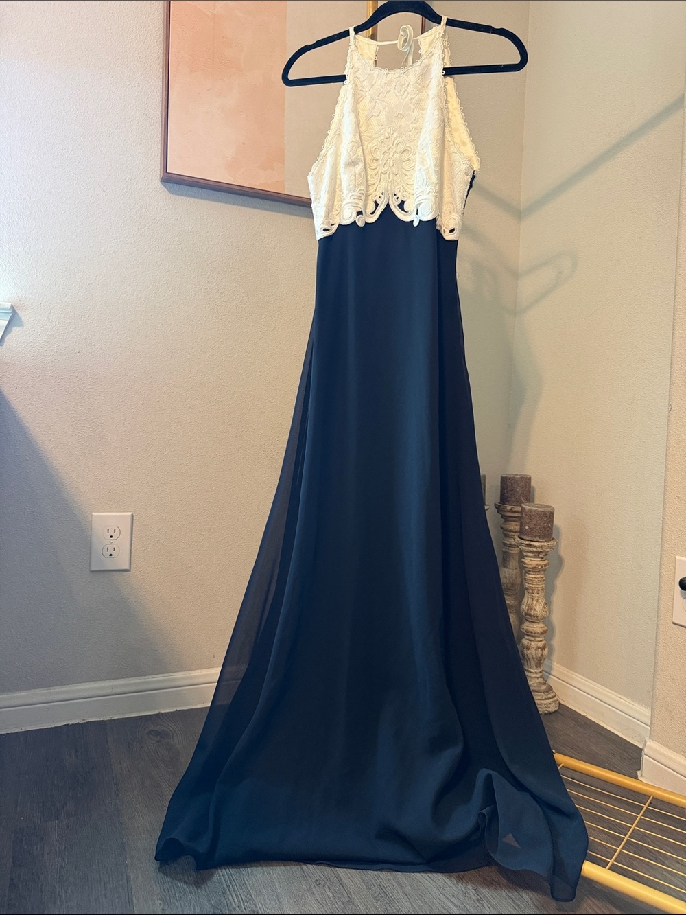 Michaelangelo Ivory Lace & black Chiffon Maxi dress size 7/8